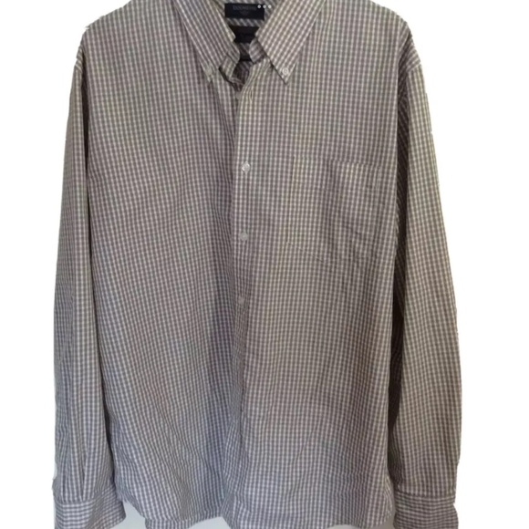 DOCKERS SHIRT PLAID CASUAL LONG SLEEVE BUTTON UP KHAKI BROWN CLASSIC SZ LARGE - Picture 1 of 3